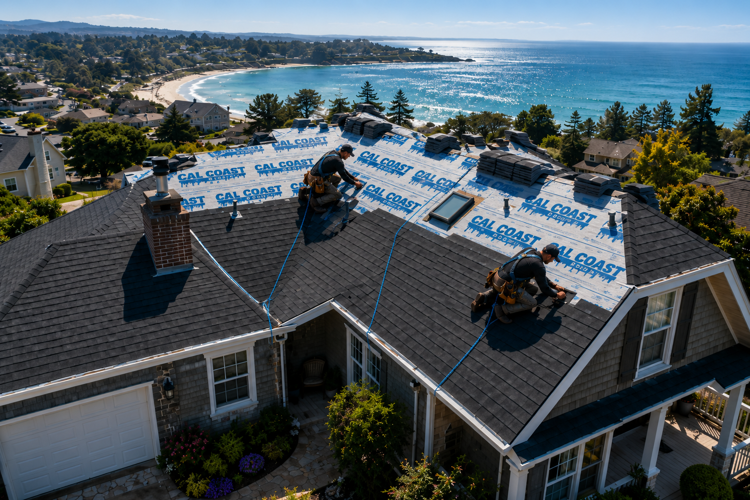 Cal Coast Roofing completing a roof repair on a Santa Cruz County home