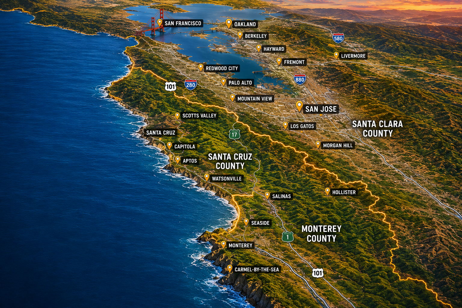 Cal Coast Roofing service areas across Santa Cruz County California